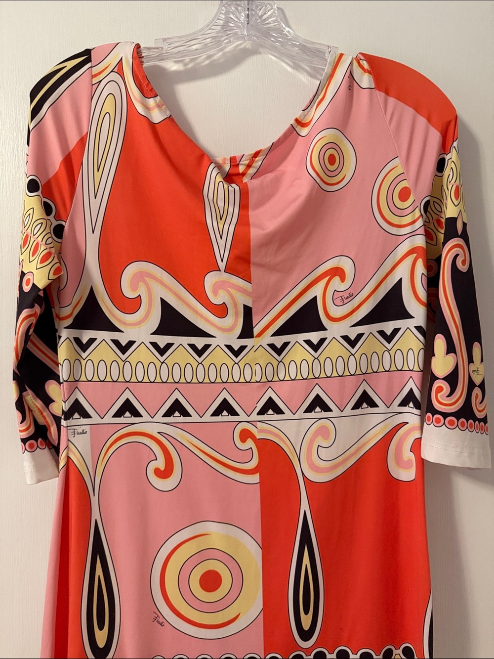 Emilio Pucci Pink Red Black Yellow 38 Italy Shift Dress Mod Printed 6 Small Med - Picture 10 of 16